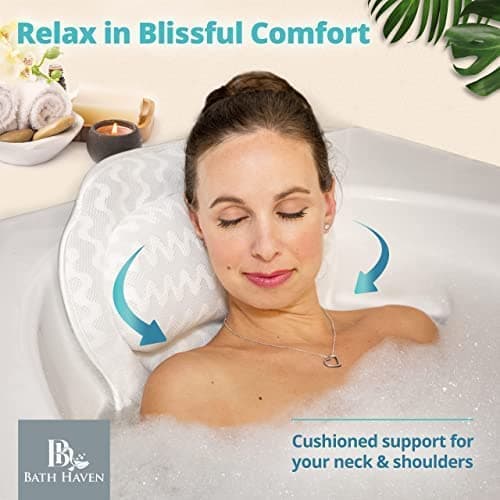 Bath Pillow Bathtub Pillow Back Neck Support Pillow, Spa Cushion for Tub, Relaxing Headrest Bath Pillow, Portable Washable Bathtub Accessories with 3D Air Mesh Thick Soft Bath Pillow (Deluxe) thumbnail 5