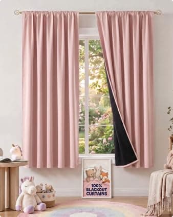 NICETOWN 100% Blackout Pink Curtains 63 Inches Long, W52 x L63, 2 Panels | Rod Pocket Light Blocking Window Treatments, Home Decor Thermal Insulated Drapes for Girls Room - Image 1