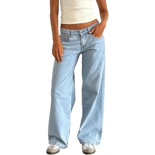Low Rise Jeans for Woman,Low Rise Baggy Jeans,2025 Wide Straight Leg Pants Loose Fit Boyfriend Trendy Long Denim Pants - Image 1