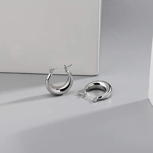 LILIE&WHITE Chunky Silver Hoop Earrings for Women Cute Fashion Hypoallergenic earrings Minimalist Jewelry Gift thumbnail 4