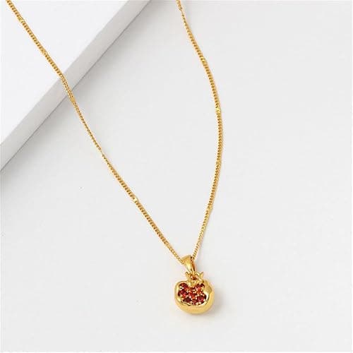 ZEBRAGO Premium Cubic Zirconia Inlay Red Pomegranate Pendant 18k Gold Plated Stainless Steel Necklaces for Women thumbnail 4