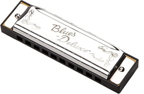 Fender Blues Deluxe Harmonica - Key of C Bundle with Carrying Case, Austin Bazaar Online Manual, and Polishing Cloth - Deluxe - Key of C thumbnail 2