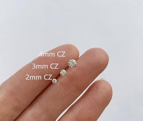 Renkovte Flat Back Screw Back CZ Stud Earrings, Small Cubic Zirconia Stud Earrings for Helix Cartilage Tragus Earlobe Piercing for Women (2mm 3mm 4mm Gold Color) thumbnail 6