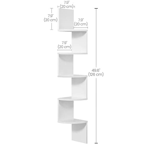 VASAGLE 5-Tier Corner Shelf, Floating Wall Display Shelf | For Plants, CDs, Decorations, Modern, Living Room, Study, Kitchen, Bedroom, Cloud White, CUSTOS Collection LBC72WT thumbnail 3