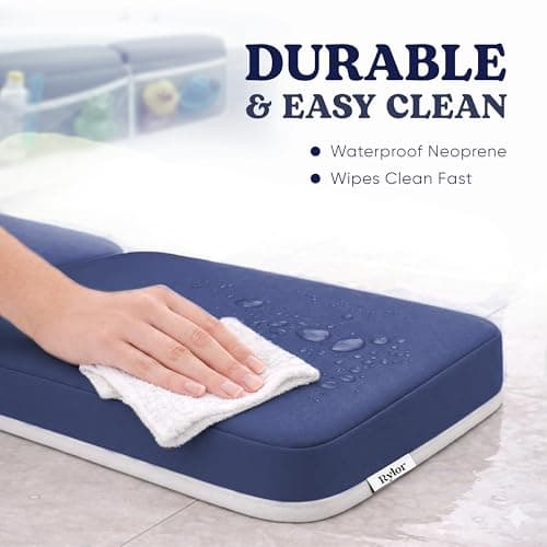 Rylor Premium Baby Bath Kneeler Mat & Elbow Rest Pad Set – Comfortable Bath Kneeler and Elbow Kneeling Rest Pad for Parents, Extra Long 26'', 2.4'' Thick, Non-Slip Support for Easy Bath Time (Blue) thumbnail 5
