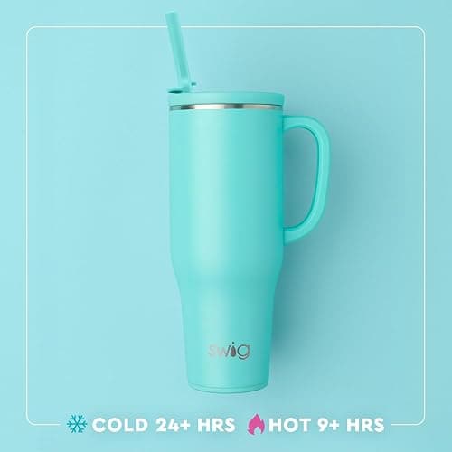 Swig Life 40oz Leakproof Mega Mug with Straw, Boot Scootin' Turquoise | Leakproof Lid - Triple Insulated Stainless Steel - Handle & Straw Included - Cup Holder Friendly - Dishwasher Safe thumbnail 4