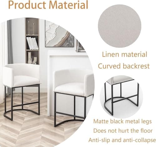 Riknuxi Counter Height Bar Stools Set of 3, Modern Bar Stool with Back, Barrel Bar Chairs with Metal Frames, Upholstered Barstools for Kitchen Island, Pub, Club (Beige) thumbnail 4