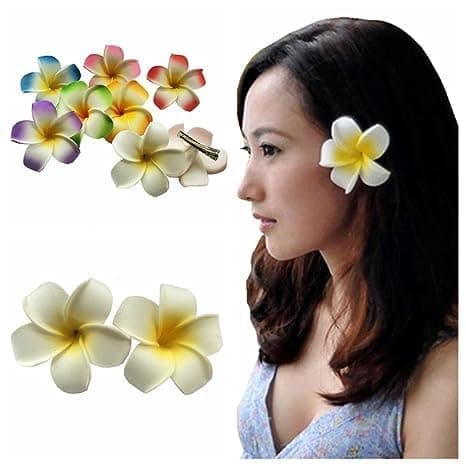 4 Pcs 7cm White and Pink Hawaiian Frangipani Plumeria Foam Head Flower Party Beach Hair Clip Hair Clips thumbnail 9