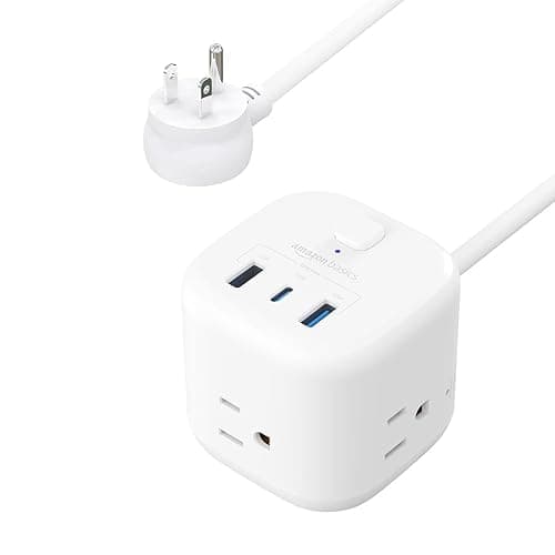 Amazon Basics Power Strip Cube 3 Outlet 3 USB Ports, 1 USB-C(15W) and 2 USB-A(12W), 5 ft Extension Cord, Home, Office, Travel, White - Image 1