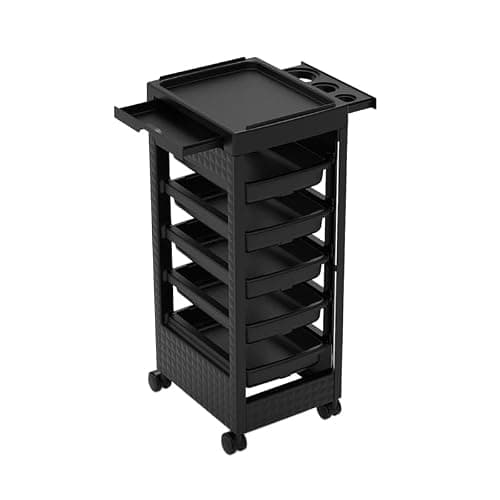 Salon Rolling Trolley on Wheels with 5 Drawers/Heat-Resistent Accessories/Stainless Steel Frame Storage Tool for Barbershop Beauty Spa and Hair Salon Beauty (Black-T27) thumbnail 2