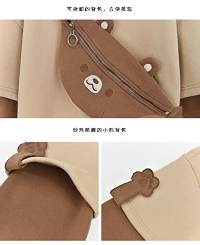 EMILYLE Womens Girls Brown Bear Hoodie Long Sleeve Sweatshirts Cute Pattern Print Kawaii Patchwork Shirts thumbnail 4