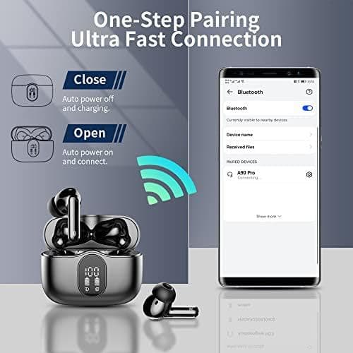 Wireless Earbuds, Bluetooth 5.4 Headphones Bass Stereo, Ear Buds with Noise Cancelling Mic LED Display, IP7 Waterproof in Ear Earphones, 36H Playtime for Laptop Pad Phones Sports Workout, Black - Black thumbnail 6