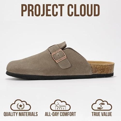 Project Cloud Mens Clogs - 100% Full Grain Genuine Leather Memory Foam Clogs for Men Arch Support Cork Footbed - Non Slip Platform Mules (Brooklyn) thumbnail 3