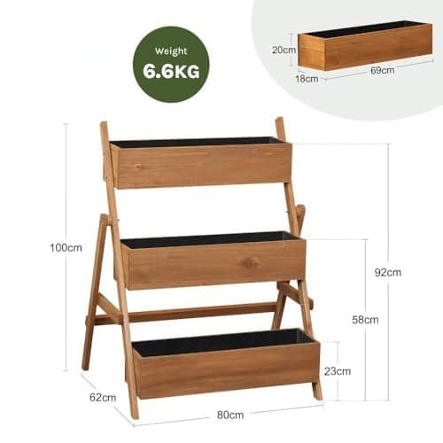 WOLTU Jardinière Surélevée, Étagère Escalier pour Plantes à 2/3 Niveaux avec Boîtes à Fleurs, pour Terrasse Balcon Jardin Intérieur Extérieur, 80x62x100 cm, en Bois, Marron thumbnail 3