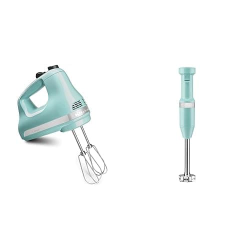KitchenAid 5-Speed Ultra Power Hand Mixer (KHM512AQ) + KitchenAid Variable Speed Corded Hand Blender (KHBV53AQ) - Aqua Sky - Hand Mixer + Hand Blender, Aqua Sky
