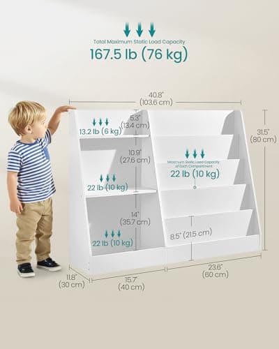 SONGMICS Custos Collection - Book and Toy Storage Organizer, 5-Tier Montessori Kids Bookshelf and Toy Storage Shelf, for Children's Room, 11.8 x 40.8 x 31.5 Inches, Cloud White UGKR077WZ01 thumbnail 3
