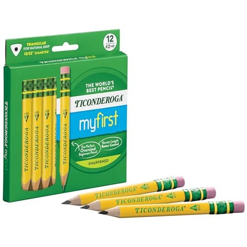 Ticonderoga My First Half-Size Wooden Pencils, Large Triangle-Barrel Pre-Sharpened #2 (HB) Short 4.5" Yellow Pencils with Erasers, Yellow, 12/Pack thumbnail 4