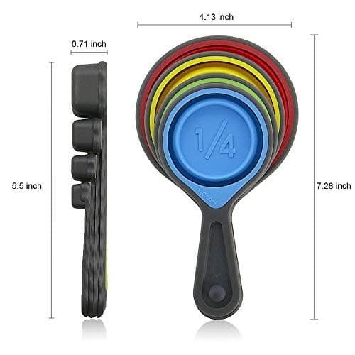 Measuring Cups and Spoons set, Collapsible Measuring Cups, 8 piece Measuring Tool Engraved Metric/US Markings for Liquid & Dry Measuring, Space Saving, BPA Free Silicone, Colorful thumbnail 3