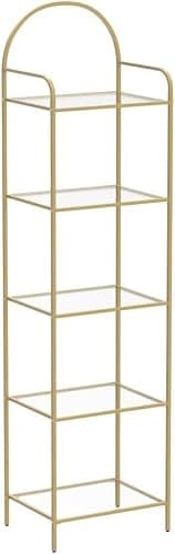 Hzuaneri Bookcase Bookshelf, Tempered Glass Bookshelves, Slim Shelving Unit for Bedroom, Bathroom, Home Office, Steel Frame, 5 Tier Gold BC05001G thumbnail 4
