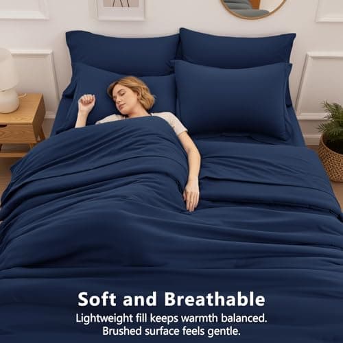 HIMEET Twin XL Comforter Sets - 5 Pieces Twin Extra Long Bed in a Bag for College Dorm, All Season Bed Set with Comforter for Girls and Boys, Flat Sheet, Fitted Sheet, Pillowcase & Sham, Navy Blue thumbnail 4