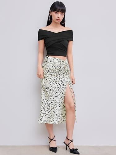 CIDER Spot Leopard Print Drawstring Split Maxi Skirt: Beige, XL thumbnail 2