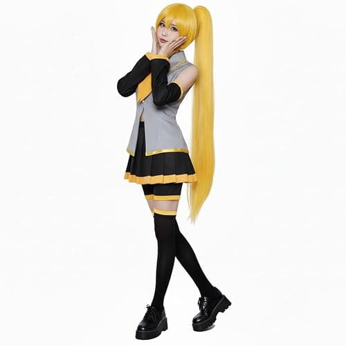 QHWIHRF Women Akita Neru Costume,Akita Neru Uniform Yellow Dress Party Full Set thumbnail 5