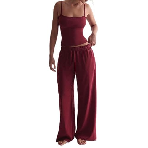 ksotutm Womens Workout Lounge Sets Tank Top Match Wide Leg Pants Two Piece Sets for Summer Going Out - Image 1