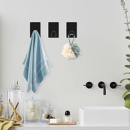 Quavzotu Self Adhesive Hooks Heavy Duty, Large Stainless Steel Towel Hooks, No Drill Sticky Hooks, Long Stick on Shower Wall Hooks for Hanging Hat Coat Key Headphone (Black(4Pcs)) thumbnail 5