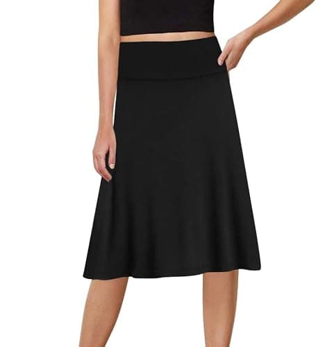 Sweet Hearts A-Line Midi Skirts for Women- Black Skirt Womens Knee Length | Black Midi Skirt, Foldover Waist, Midi Length, Basic, Flowy, Womens Skirts, High Waist, ALine, Modest, Flared, Made in USA - Image 1