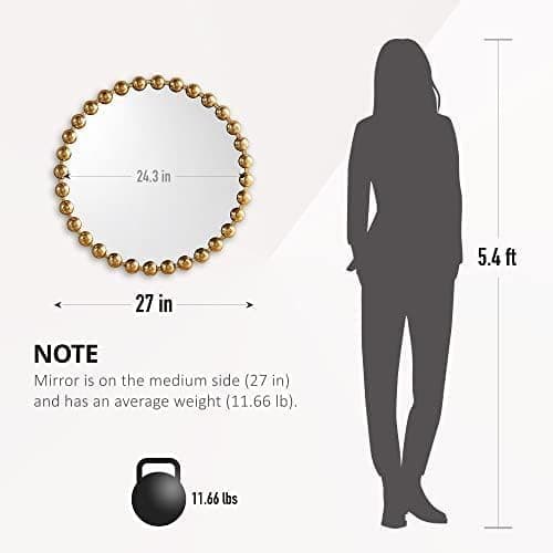 Madison Park Round Mirror, Metal Frame Circle Mirror 27 inch, Wall Art Decor Mounted Hanging for Entryway, Bathroom, hallway, Living Room, Vanity, Marlowe, Gold thumbnail 7