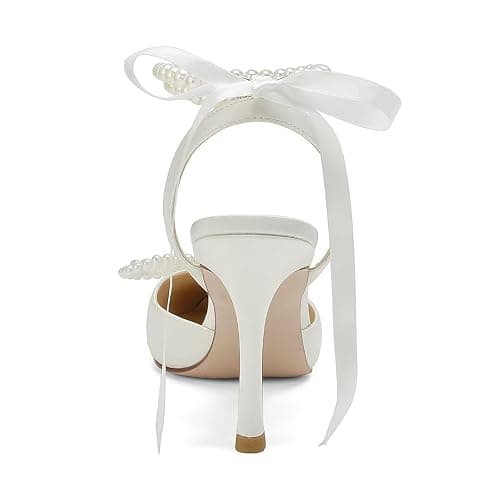 Pearl Wedding Shoes for Bride High Heel Bridal Shoes Closed Toe Wedding Heels - 8.5 - Ivory thumbnail 5