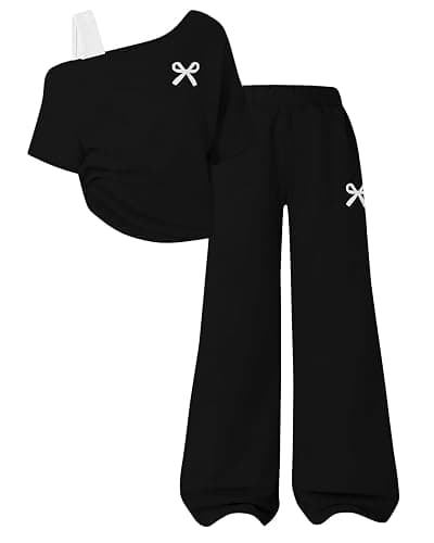 Kxuryueo Teen Girls Clothes Off the Shoulder Top and Wide Leg Pants Matching Outfit Set with Pockets Size 7-16 - Image 1