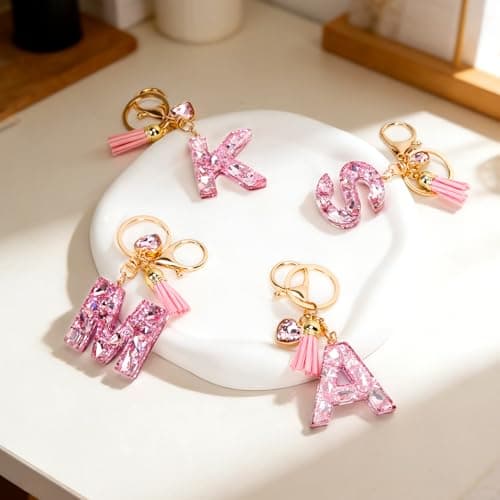 Uideyvi Initial Keychain Letter Bag Charms for Women, With Artificial Diamond Cute Purse Handbag Accessories (Pink and Initial Z) thumbnail 6