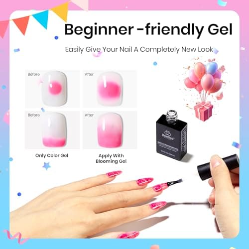 Beetles Blooming Gel 10ML, Blooming Gel Nail Polish Clear UV LED Blossom for Spreading Effect Marble Natural Stone Watercolor Floral Print Soak Off DIY Summer Nail Art Design Manicure Gifts for Women thumbnail 3