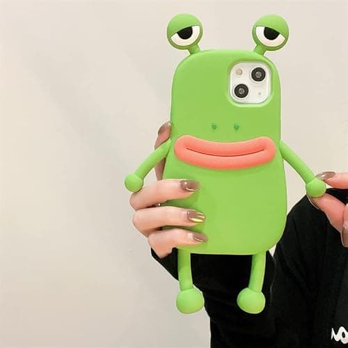 BONICI Men Women Super Funny Novelty Hotdog Sausage Mouth Big Eyes Green Frog Pink Frog Phone Case Soft TPU Silicone Rubber Phone Cover Compatible with iPhone 15, Full Body Protection -Pink thumbnail 2