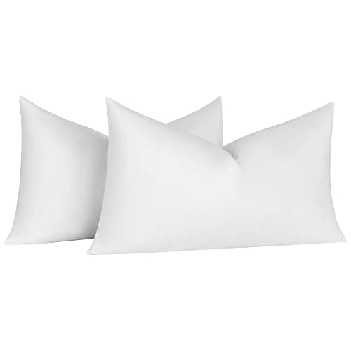 basic home 12x20 Decorative Throw Pillow Inserts-Down Feather Pillow Inserts-Oblong-Cotton Fabric-Set of 2-White. thumbnail 9