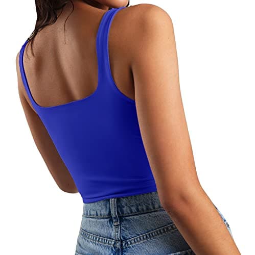 Artfish Women's Sleeveless Strappy Tank Square Neck Double Layer Workout Fitness Casual Basic Crop Tops - Small - Royal Blue thumbnail 2