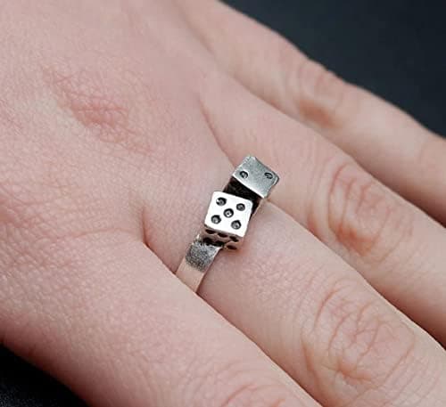 DICE RING - Casino Ring • Silver Plated Dice Ring • Luck Ring • Rolling Dice Ring • Mens Ring • Carved Statement • Adjustable Ring • QD356 thumbnail 5