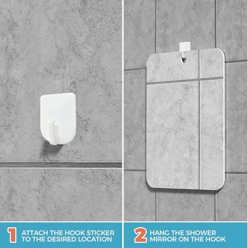 Shower Mirror Fogless for Shaving, Fogless Mirror for Shower with 1 Adhesive Hooks, Bathroom Shatterproof Shaving Mirror - for Men and Women (Silver) thumbnail 6