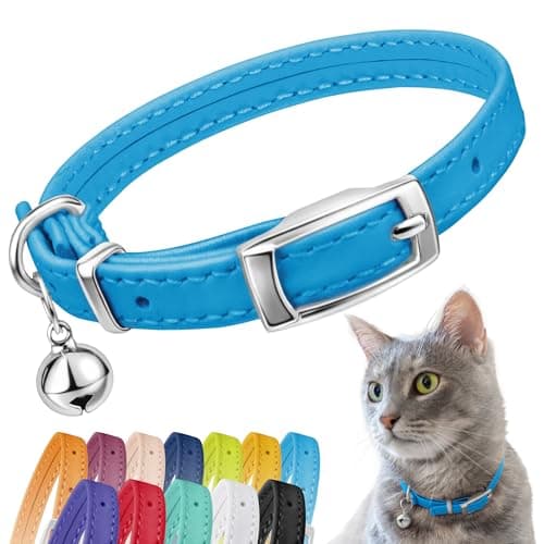 CollarDirect Leather Cat Collar with Removable Bell – Safety Elastic Strap (Breakaway Alternative) – Kitten Collar for Small & Big Boy & Girl Cats - Image 1