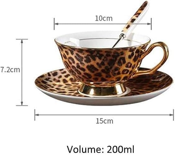 Eplze® YBK Tech Euro Style Bone China Cup& Saucer Set, Ceramic Tea Coffee Cup for Home Kitchen Wedding (Leopard Pattern) thumbnail 3