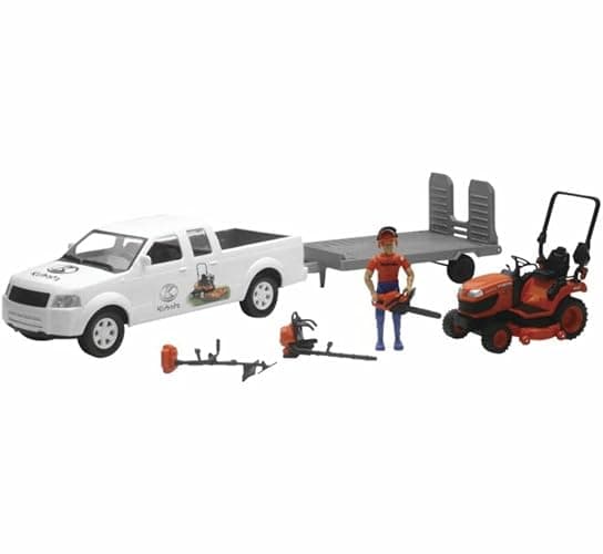 Kubota 1/18 Pickup Truck and Trailer w Mower, Figure & Accessories by New Ray - Image 1