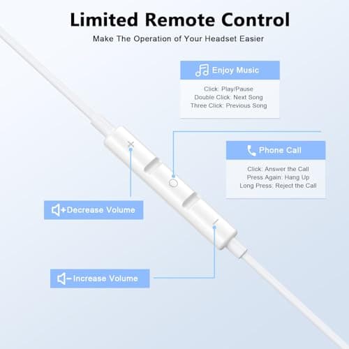 [Apple MFi Certified] USB C Headphones for iPhone 17 16, 2 Pack Wired Earbuds/Headphones USB C with Built-in Remote to Control Music, Phone Calls, and Volume for iPhone 17 16 15 Pro Max, Galaxy, Pixel thumbnail 3
