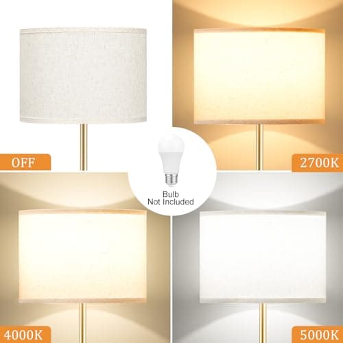 Ambimall 60'' Modern Floor Lamp with Shade, Tall Lamps for Living Room, Bedroom, Office, Dining Room, Beige Shade with Gold Pole(Without Bulb) thumbnail 5