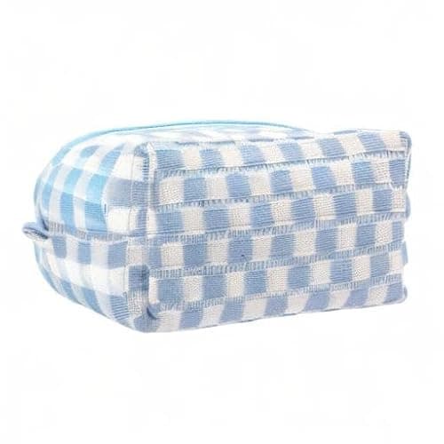 PAZIMIIK Checkered Makeup Bag for Purse Portable Zipper Make Up Pouch Small Cosmetic Case for Travel Accessories (Blue) - Blue thumbnail 7