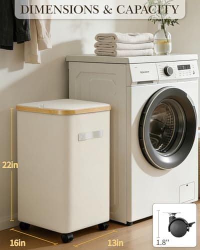 Laundry Hamper with Wheels, 75L Large Clothes Hamper with Removable Inner Bag, Collapsible Dirty Clothes Basket for Dorm, Rolling Dirty Clothes Basket for, Bedroom, Bathroom, Laundry Room thumbnail 2