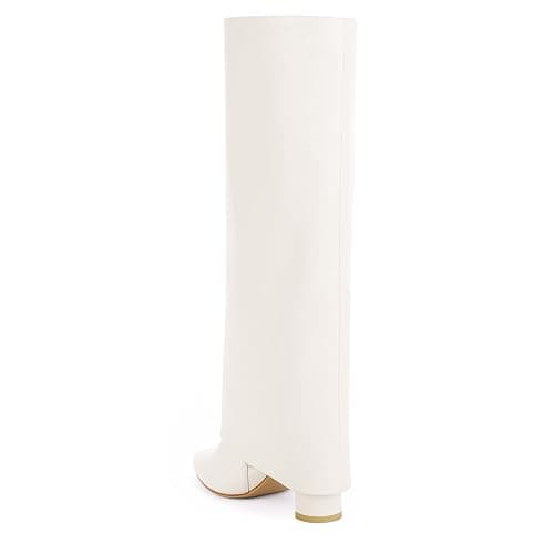 Modatope Knee High Boots Women Fold Over Knee High Boots Chunky High Heels Long Boots Zipper Pointed Toe Dress Tall Boots for Women thumbnail 5