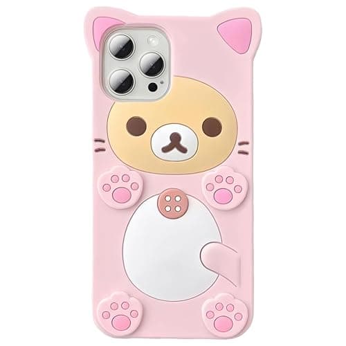 IAIYOXI 3D Cute Cartoon Bear Phone Case for iPhone 16 - Fashionable and Stylish - Funny Pink Bear Design - Soft TPU Protective Case - Kawaii Silicone Cover for Women, Girls, and Kids - Image 1