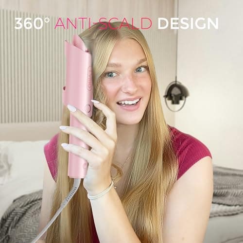 TYMO Automatic Rotating Curling Iron - TYMO CURLPRO Beach Waves Curling Wand, Portable Hair Curler, 500 Million Ionic, Dual Voltage & Lightweight for Travel, Ceramic Coating, 1 Inch, Pink thumbnail 8