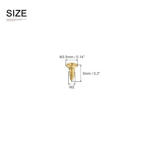 DTGN M2x5mm(DXL) Brass Phillips Wood Screws - 100Pack - Good for Wood Crafts, Furniture - Countersunk Head Self-Tapping Screw - Brass Tone thumbnail 2
